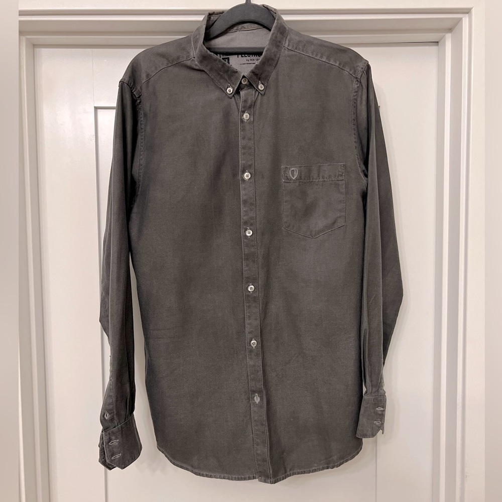 Long sleeve distressed button down